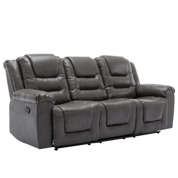 3 Seater Home Theater Recliner Manual Recliner Chair With Two Built-In Cup Holders For Living Room - Gray