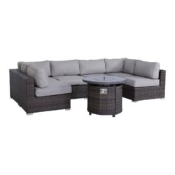 4 Person Wicker Outdoor Lounge Set With Cushions And Fire Pit - Brown / Gray