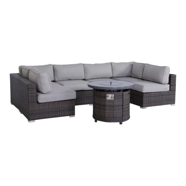 4 Person Wicker Outdoor Lounge Set With Cushions And Fire Pit - Brown / Gray