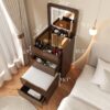3 In 1 Vanity Desk With Flip Top Mirror, Compact Makeup Table With Glass Top And 3 Drawers For Bedroom - Walnut - Image 3