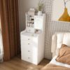 3 In 1 Dressing Table With LED Mirror & Storage Stool, Compact Makeup Vanity - White - Image 9
