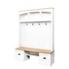 Farmhouse 4 In 1 Hall Tree With Wood Grain Bench And Top, Multifunctional Coat Rack With Hooks And Shell Handles, Mudroom Bench With Adjustable Shelves For Hallway, Living Room - White - Image 10
