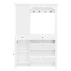 Hall Tree With Integrated Shoe Cabinet And Mirrored Cabinet Door, Coat Hanger, Entryway Bench, 4 In 1 Design, 2 Flip Drawers, 4 Hooks And 2 Cabinets For Entrance, Living Room - White - Image 11