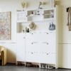 Multifunctional Tipping Bucket Shoe Cabinet With Storage Shelf & 6 Flip Drawers, Large Hall Tree With Tempered Glass Doors, Foyer Cabinet With 4 Hooks For Hallway - White - Image 4