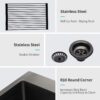 Topmount Kitchen Sink 16 Gauge Stainless Steel Single Bowl - Black / Gray - Image 8