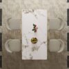 Modern Rectangular Dining Table For 6 - 8, Plated Hourglass Base, Sintered Stone Top - Gold / White - Image 8