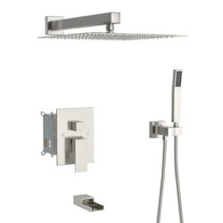12" Wall Mounted Square Shower System With Waterfall Tub Spout And Rough In Valve - Brushed Nickel