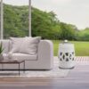 Elegant Glazed Ceramic Drum Stool Indoor / Outdoor Side Table Accent Garden Stool - White - Image 4