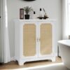 Rattan Decorated Sideboard Buffet Storage Liquor Cabinet - White - Image 5
