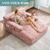 Chenille Interior Lazy Sofa Chaise Lounge Armchair With Pillows And Armrests - Pink - Image 13