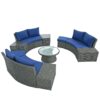 10 Piece Outdoor Sectional Half Round Patio Rattan Sofa Set, Wicker Conversation Furniture Set For Free Combination - Blue - Image 13