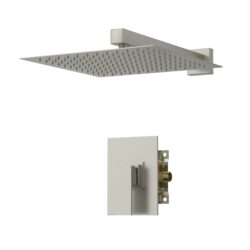Shower Faucet Set With Rainfall Shower Head And Valve, Stainless Steel And Brass - Brushed Nickel