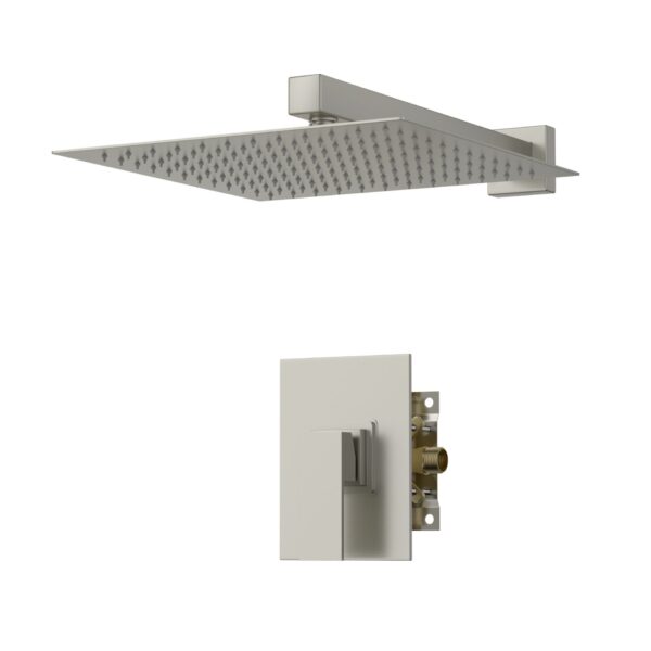 Shower Faucet Set With Rainfall Shower Head And Valve, Stainless Steel And Brass - Brushed Nickel