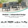 6 Piece Patio Sofa Furniture Set, Half Moon Outdoor Sectional Sofa With 2 High Low Coffee Tables, Wicker Rattan, Tempered Glass, 4 Pillows & Cushions, For Backyard, Garden, Poolside - Gray - Image 4