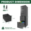 Modern 4 Drawer Metal Vertical Filing Cabinets With Lock For Home Office, Steel Construction, Letter / Legal / A4 / F4 Size - Brushed Nickel - Image 3