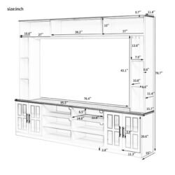 Wall Unit Entertainment Center With Bookshelves For TVs Up To 80", Modern TV Stand Media Console With Cabinets, Tempered Glass Doors And Adjustable Shelves For Living Room - Black