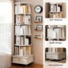 6 Tier Rotating Bookshelf With Wheels And Drawer, 360° Spinning Design, Space Saving Storage, For Home And Office - White - Image 6