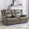 2 Seater Home Theater Recliner Manual Recliner Chair With A Led Light Strip Two Cup Holders And A Storage Box For Living Room - Gray - Image 22