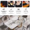 63" Modern Artificial Stone Pandora White Curved Metal Leg Dining Table, 6 People - Antique White - Image 11