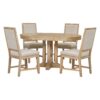 Farmhouse 5 Piece Dining Set With Extendable Round Table And Upholstered Chairs - Natural Wood Wash - Image 2