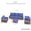 7 Pieces Patio, Wicker Dining Set With Removable Cushions Cotton And Rattan - Blue - Image 3