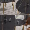 Modern Artificial Stone Round Dining Table With Golden Metal Legs, Can Accommodate 6 People - Black - Image 3
