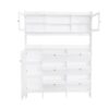 Multifunctional Tipping Bucket Shoe Cabinet With Storage Shelf & 6 Flip Drawers, Large Hall Tree With Tempered Glass Doors, Foyer Cabinet With 4 Hooks For Hallway - White - Image 12