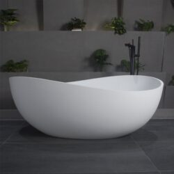 63" x 37.4" x 23.6" Freestanding Solid Surface Soaking Bathtub For Bathroom - Matte White