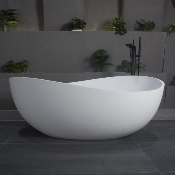 63" x 37.4" x 23.6" Freestanding Solid Surface Soaking Bathtub For Bathroom - Matte White
