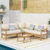 Brooklyn - Sofa Set Rounded Tuxedo Design - Teak / Beige - Image 2