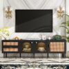 Rattan TV Stand With 3 Cabinets & 2 Drawers, Rattan-Inspired Media Console Table For Tvs Up To 80'', LED Light Entertainment Center, TV Cabinet For Living Room - Black - Image 27