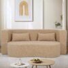 2 In 1 Convertible Sofa Bed, Full Size Folding Loveseat Couch With Soft Teddy Fabric, Floor Sofa Mattress With 2 Pillows, Space Saving Futon For Small Living Room, Dorm - Apricot - Image 4