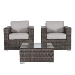 3 Piece Patio Sofa Set, Resort Grade Outdoor Seating With Cushioned Comfort - Brown