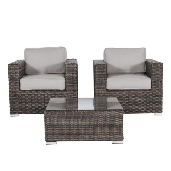 3 Piece Patio Sofa Set, Resort Grade Outdoor Seating With Cushioned Comfort - Brown