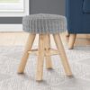 Ottoman, Pouf, Footrest, Foot Stool, Round Velvet, Natural Wood Legs, Contemporary, Modern - Gray - Image 7