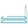 Twin Size Wood Bed With House-Shaped Headboard Floor Bed With Fences - Light Blue - Image 7