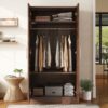 2 Door Wooden Wardrobe Armoire With 3 Storage Shelves - Brown - Image 5