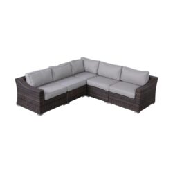 5 Piece Rattan Wicker Sectional Patio Set With Comfortable Cushions - Brown Mix / Gray