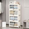 4 Tier Plastic Storage Bins With Lids, 230Qt Capacity, Stackable And Collapsible With Wheels - Cream White - Image 6