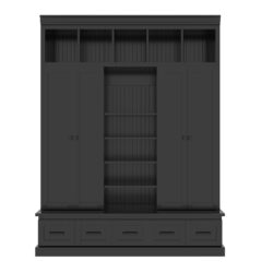 Hall Tree With Bench And 5 Storage Cubbies, Modern Entryway Storage Organizer Cabinet With 4 Doors, 5 Drawers And Adjustable Shelves For Hallway, Entryway, Living Room - Black