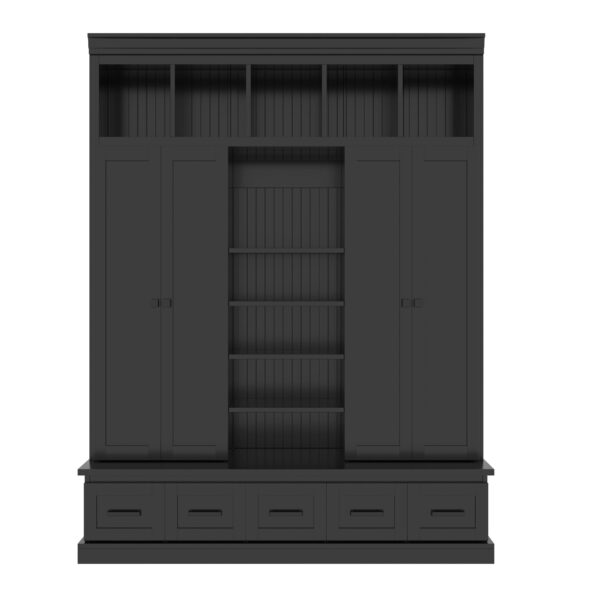 Hall Tree With Bench And 5 Storage Cubbies, Modern Entryway Storage Organizer Cabinet With 4 Doors, 5 Drawers And Adjustable Shelves For Hallway, Entryway, Living Room - Black