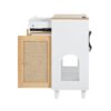 Pet Friendly Furniture Style Cat Litter Box House With Sisal Scratching Door And Charging Socket - Beige / White - Image 8
