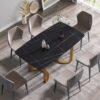 63" Modern Artificial Stone Curved Golden Metal Leg Dining Table, 6 People - Black / Gold - Image 2