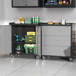 Heavy Duty Metal Garage Storage Cabinet With Wheels Sturdy Tool Organizer - Black