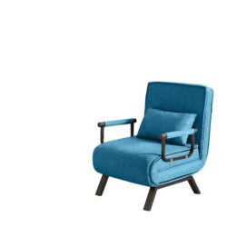Convertible 5 In 1 Folding Chair Bed With Adjustable Backrest & Pillow Linen For Small Spaces - Blue