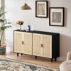Elegant 4 Door Rattan Decorative Storage Cabinet, Functional And Stylish, 62.20" - Black - Image 6