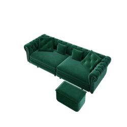 3 In 1 Pull Out Sofa Bed, Convertible Sleeper Sofa Bed, King Size Sofa Bed, Chaise Lounge, Velvet T3 Seater Sofa With Movable Ottoman, Tufted Design - Green