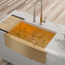 Farmhouse Sink 30" Kitchen Sink Stainless Steel 16 Gauge Apron Front - Gold