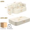 2 In 1 Foldable Sofa Plush Corduroy Sofa Convertible Floor Sofa Bed Deep Seating With Multi Functional Blanket Suitable For Living Rooms - Beige - Image 19