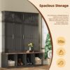 Farmhouse Hall Tree With 4 Hidden Hanging Hooks, Versatile Seating Bench With 8 Doors, Entryway Shoe Cabinet With Open Compartments For Living Room - Black - Image 8